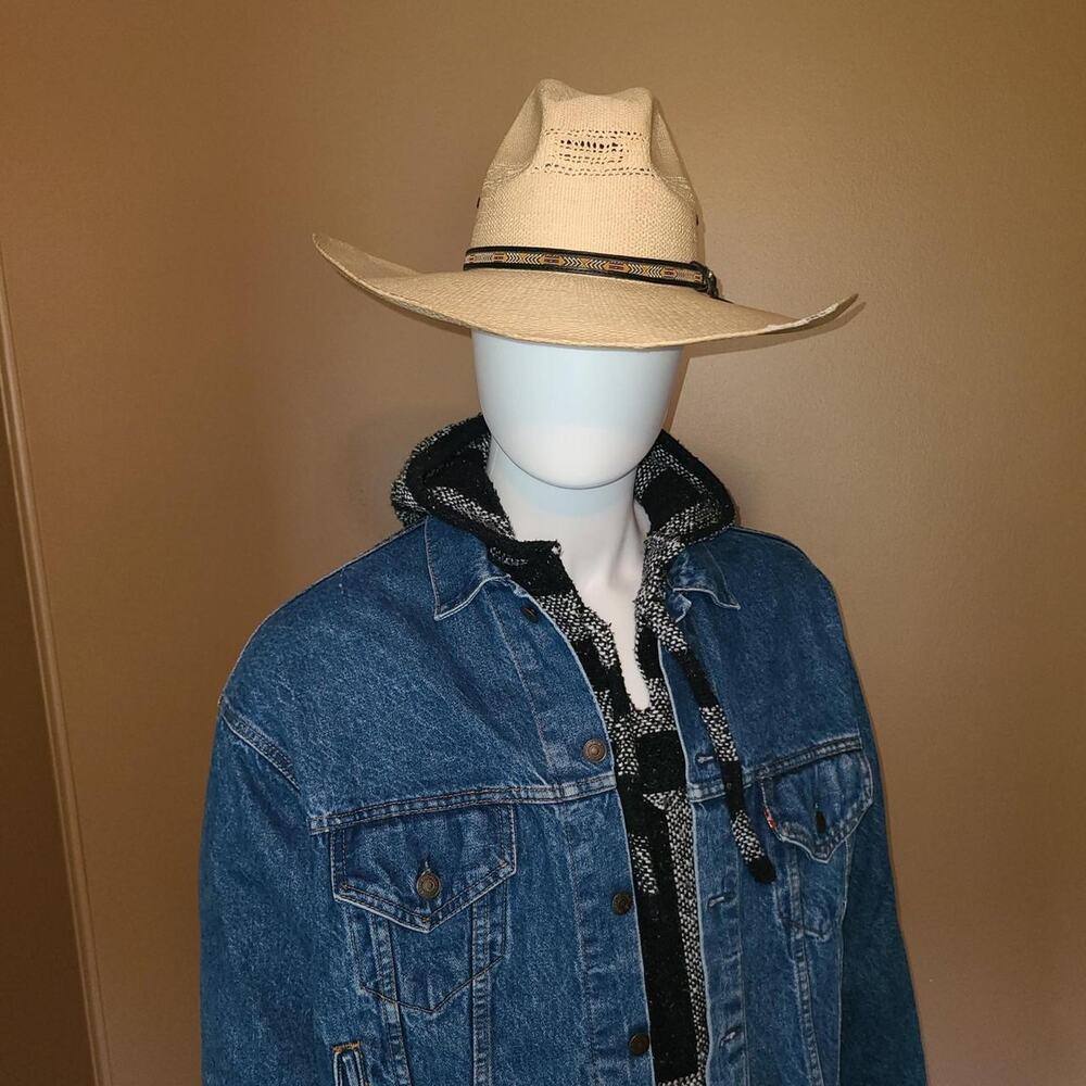 Vintage Tombstone 4X Straw Cowboy Hat 7 1/8 Western Bangora Roper